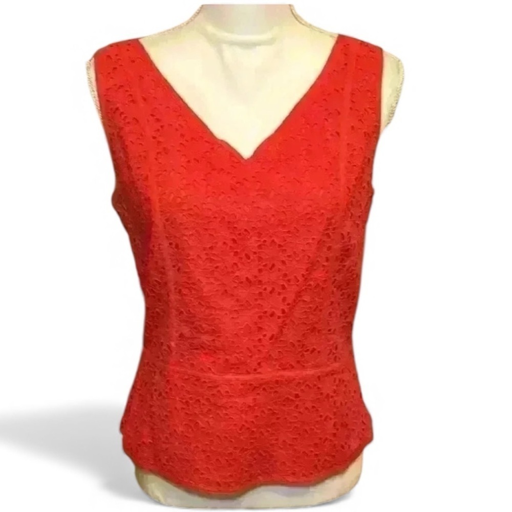 Ann Taylor Vintage Red Sleeveless Eyelete Tank Side Zip V-neck Women’s Size 10